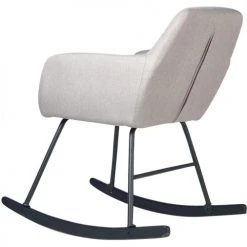ATHM DESIGN Fauteuils Rocking Chair Assise Tissu Gris Clair Pieds Métal Noir -Fauteuils Shop rocking chair assise tissu gris clair pieds metal noir 2