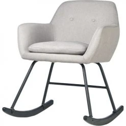 ATHM DESIGN Fauteuils Rocking Chair Assise Tissu Gris Clair Pieds Métal Noir