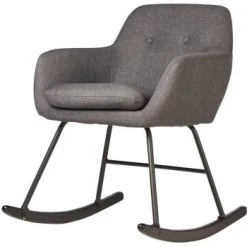 ATHM DESIGN Fauteuils Rocking Chair Assise Tissu Gris Clair Pieds Métal Noir -Fauteuils Shop rocking chair assise tissu gris pieds metal noir