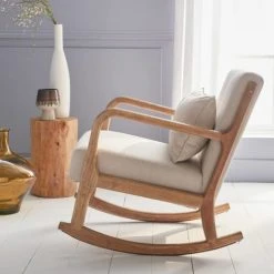 Alice's Garden Fauteuils Rocking Chair Design Tissu Beige Et Bois - Lorens Rocking -Fauteuils Shop rocking chair design tissu beige et bois lorens rocking 2