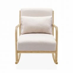 Alice's Garden Fauteuils Rocking Chair Design Tissu Beige Et Bois - Lorens Rocking -Fauteuils Shop rocking chair design tissu beige et bois lorens rocking 3