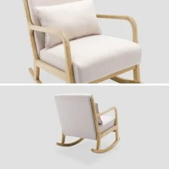 Alice's Garden Fauteuils Rocking Chair Design Tissu Beige Et Bois - Lorens Rocking -Fauteuils Shop rocking chair design tissu beige et bois lorens rocking 4