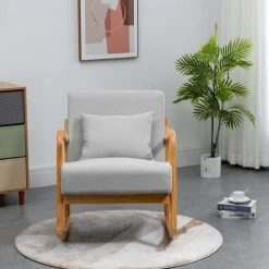 Nordlys Fauteuils Rocking Chair En Bois Massif Et Tissu Gris -Fauteuils Shop rocking chair en bois massif et tissu gris 3