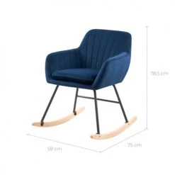 Rendez Vous Déco Fauteuils Rocking-chair En Velours Bleu Et Pieds En Métal Et Bois 2 Rendez Vous Déco Fauteuils Rocking-chair En Velours Bleu Et Pieds En Métal Et Bois -Fauteuils Shop rocking chair en velours bleu et pieds en metal et bois 2