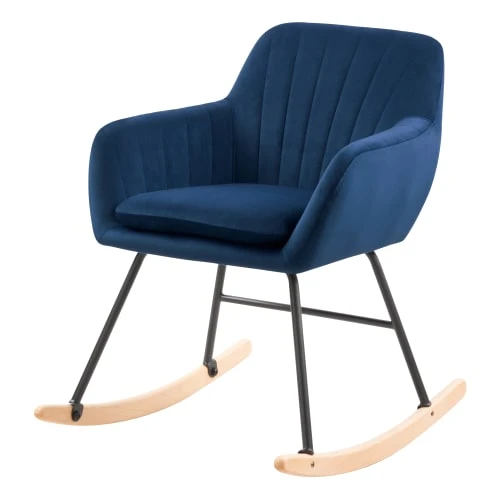 Rocking-chair en velours bleu et pieds en métal et bois Rendez Vous Déco Fauteuils Rocking-chair En Velours Bleu Et Pieds En Métal Et Bois -Fauteuils Shop rocking chair en velours bleu et pieds en metal et bois