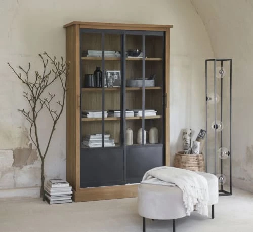 Tabouret rond gris clair et noir Maisons Du Monde Poufs Tabouret Rond Gris Clair Et Noir -Fauteuils Shop tabouret rond gris clair et noir 1000 11 22 215231 5